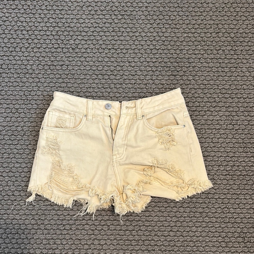 PacSun Cream Distressed Jean Shorts